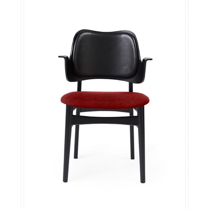 Gesture stoel, beklede zitting&rugleuning - stof brick red, rugleuning leer, zwartgelakt beukenhouten onderstel - Warm Nordic