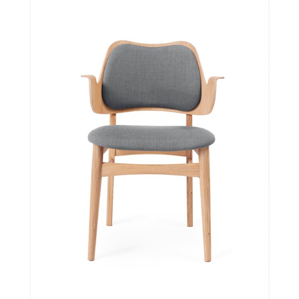 Warm Nordic Gesture stoel, beklede zitting&rugleuning stof canvas 134 grey melange, witgeolied eikenhouten onderstel, gestoffeerde zitting, gestoffeerde rug