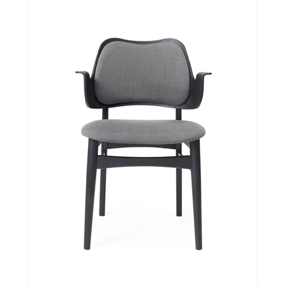 Warm Nordic Gesture stoel, beklede zitting&rugleuning stof canvas 134 grey melange, zwartgelakt beukenhouten onderstel, gestoffeerde zitting, gestoffeerde rug