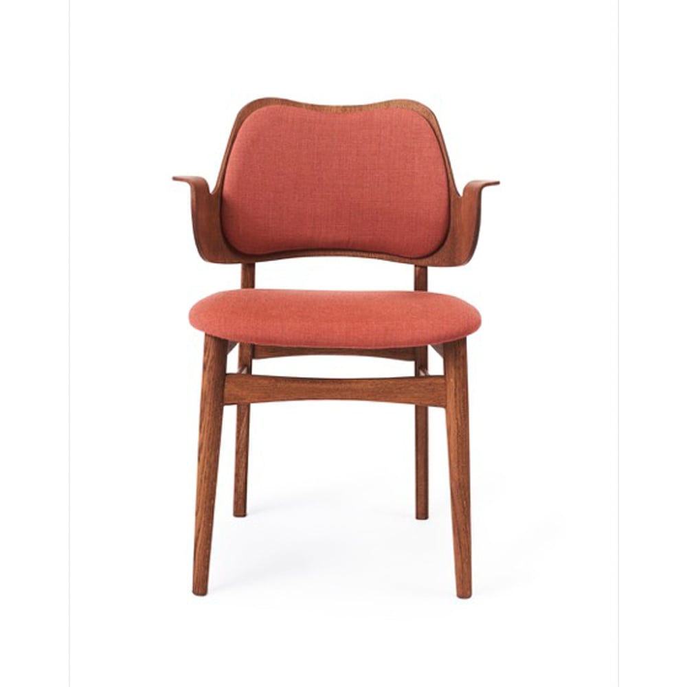 Warm Nordic Gesture stoel, beklede zitting&rugleuning stof canvas 566 peachy pink, teakgeolied eikenhouten onderstel, gestoffeerde zitting, gestoffeerde rug