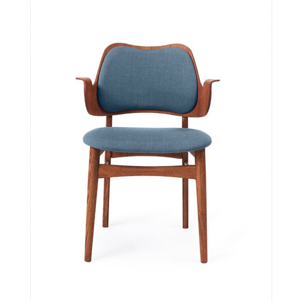 Warm Nordic Gesture stoel, beklede zitting&rugleuning stof canvas 734 denim, teakgeolied eikenhouten onderstel, gestoffeerde zitting, gestoffeerde rug