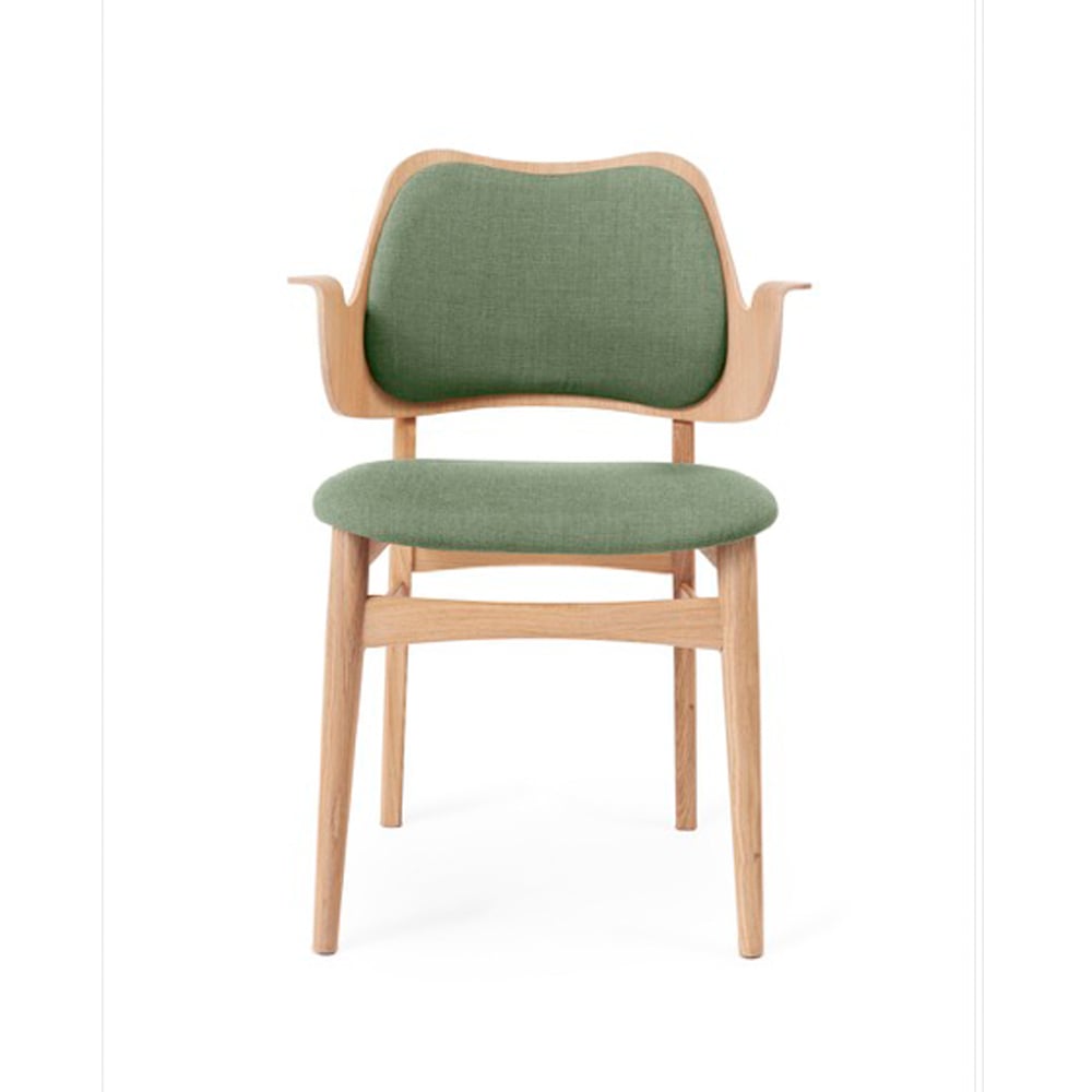 Warm Nordic Gesture stoel, beklede zitting&rugleuning stof canvas 926 sage green, witgeolied eikenhouten onderstel, gestoffeerde zitting, gestoffeerde
