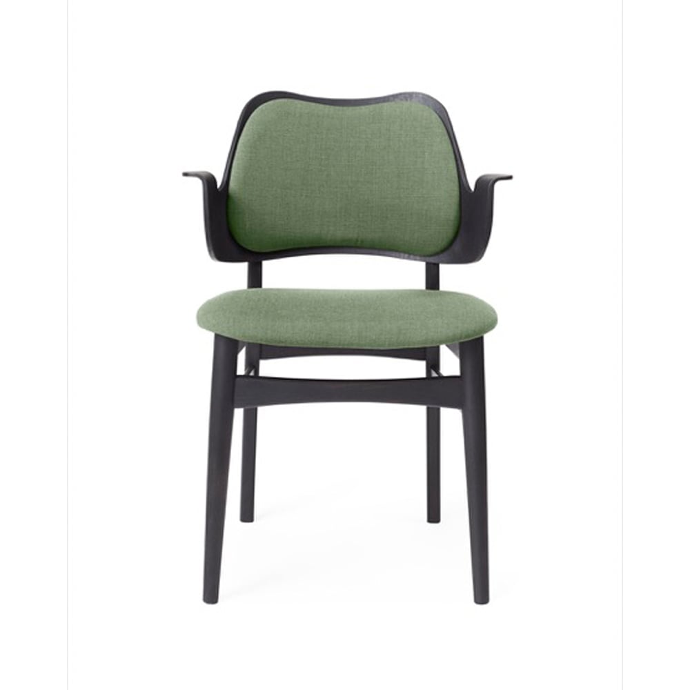 Warm Nordic Gesture stoel, beklede zitting&rugleuning stof canvas 926 sage green, zwartgelakt beukenhouten onderstel, gestoffeerde rug