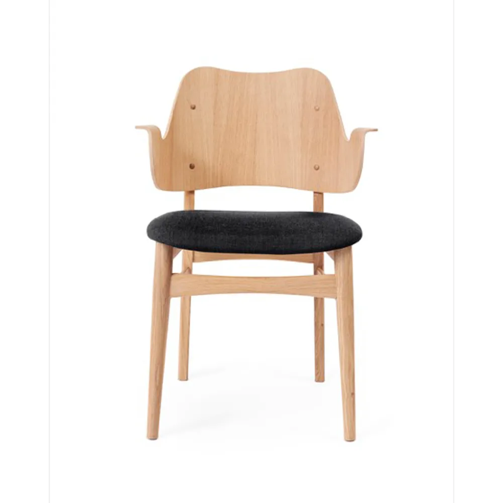 Gesture stoel, gestoffeerde zitting, Anthracite-witgeolied eikenhouten onderstel Warm Nordic