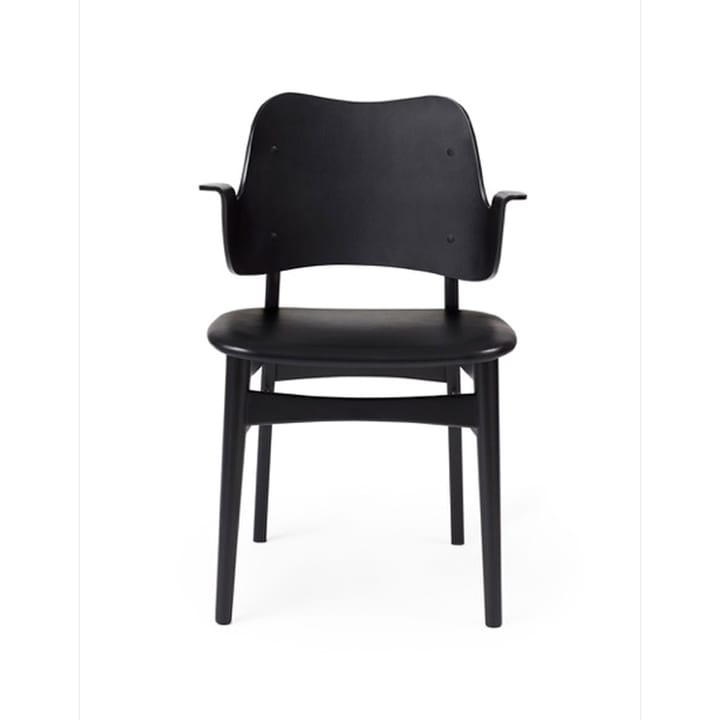 Gesture stoel, gestoffeerde zitting - leer prescott 207 black, zwartgelakt beukenhouten onderstel, gestoffeerde zitting - Warm Nordic