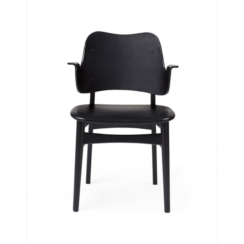 Warm Nordic Gesture stoel, gestoffeerde zitting leer prescott 207 black, zwartgelakt beukenhouten onderstel, gestoffeerde zitting