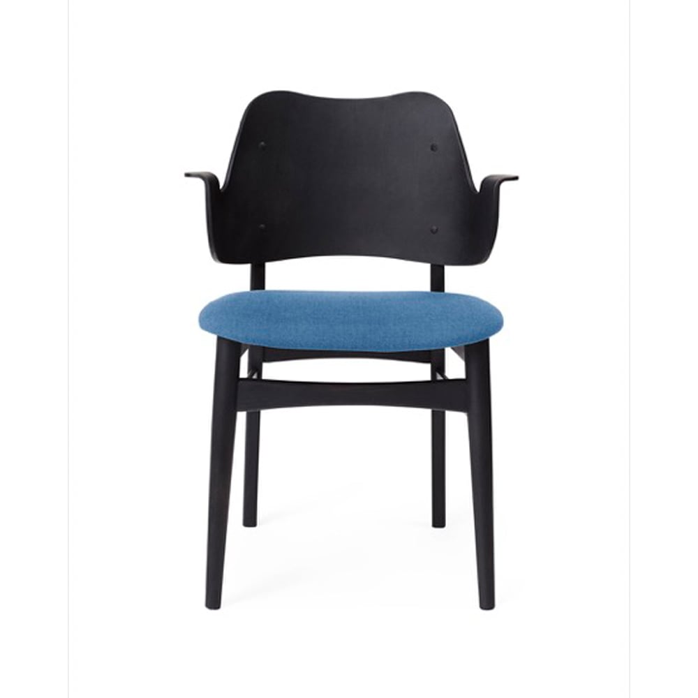 Warm Nordic Gesture stoel, gestoffeerde zitting Sea blue-zwartgelakt beukenhouten onderstel