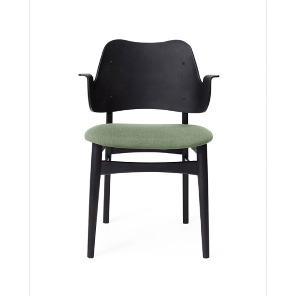 Warm Nordic Gesture stoel, gestoffeerde zitting stof canvas 926 sage green, zwartgelakt beukenhouten onderstel, gestoffeerde zitting