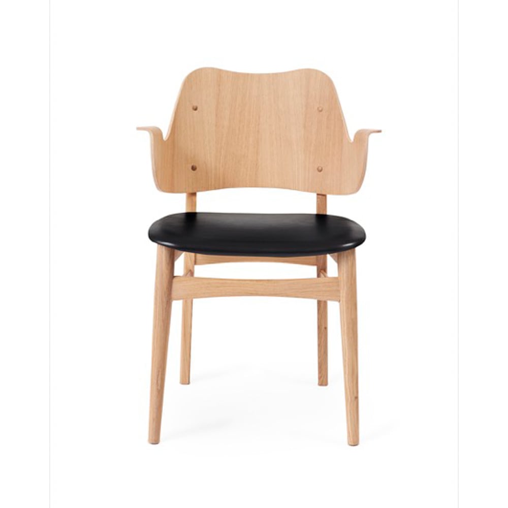 Warm Nordic Gesture stoel, gestoffeerde zitting stof prescott 207 black, witgeolied eikenhouten onderstel, gestoffeerde zitting