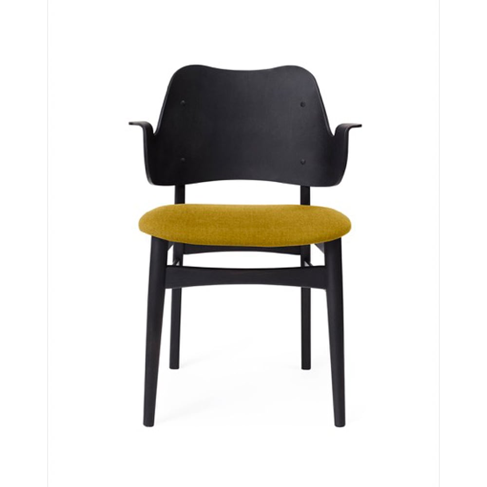 Warm Nordic Gesture stoel, gestoffeerde zitting Yellow-zwartgelakt beukenhouten onderstel