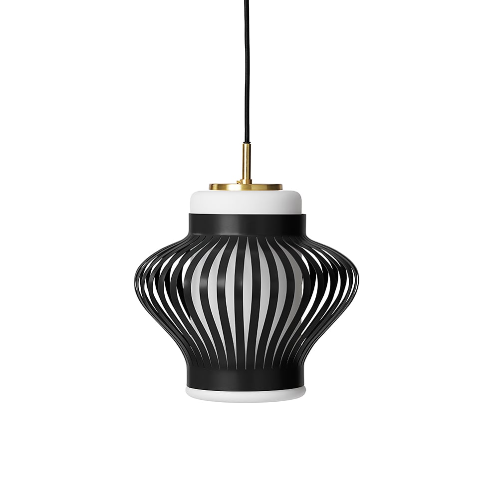 Warm Nordic Opal Lamella hanglamp black noir, gezandstraald opaalglas