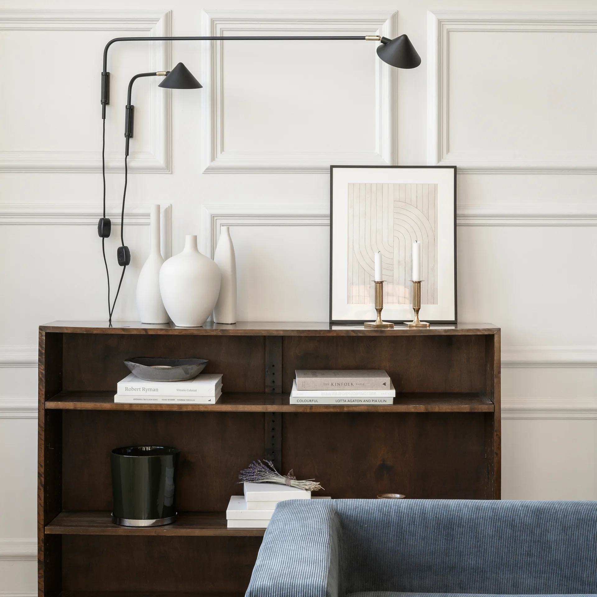 Kelly wandlamp lange arm, Zwart-goud Watt & Veke