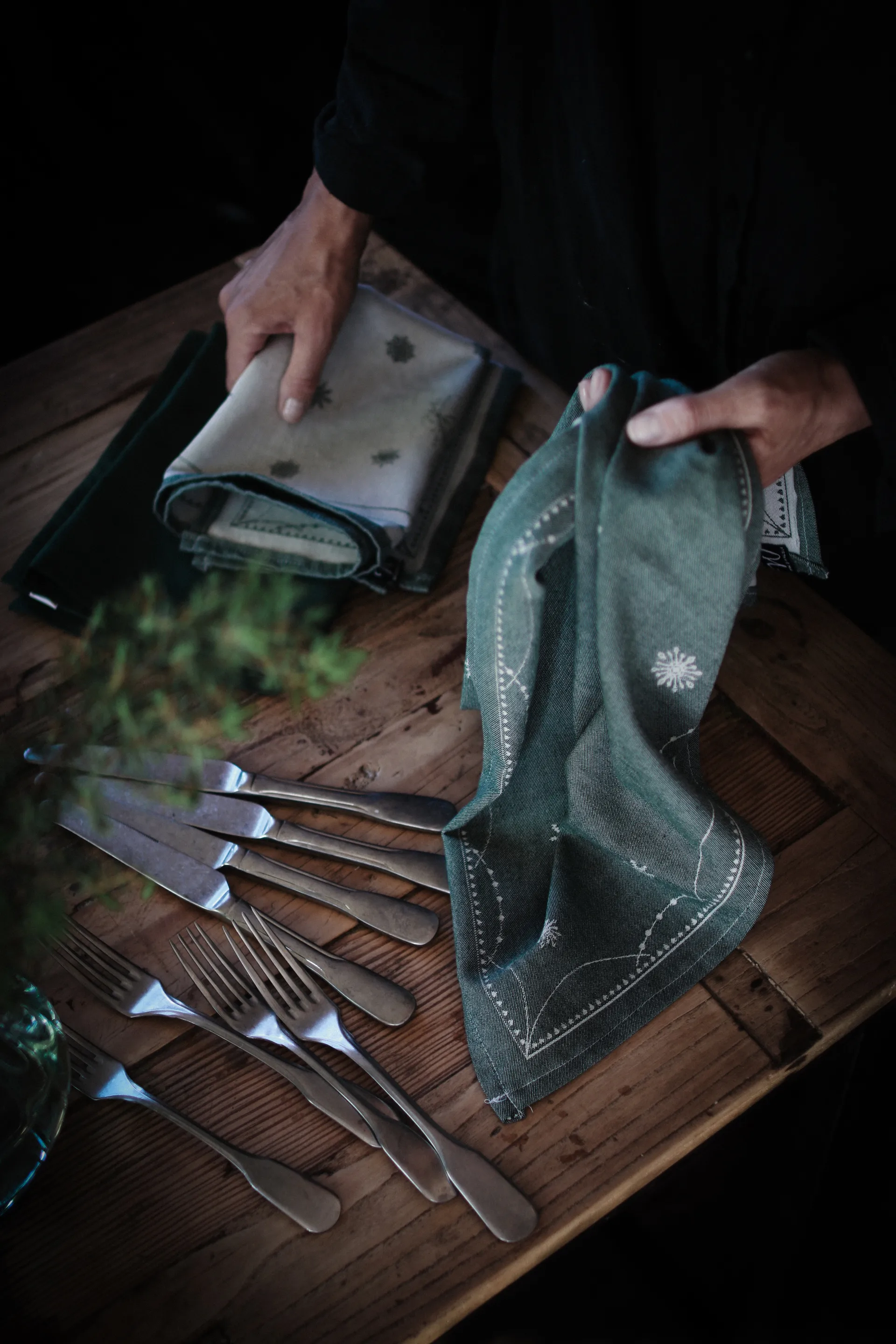 Kerstochtend keukendoek 50x70 cm, Wit-groen Wik & Walsøe