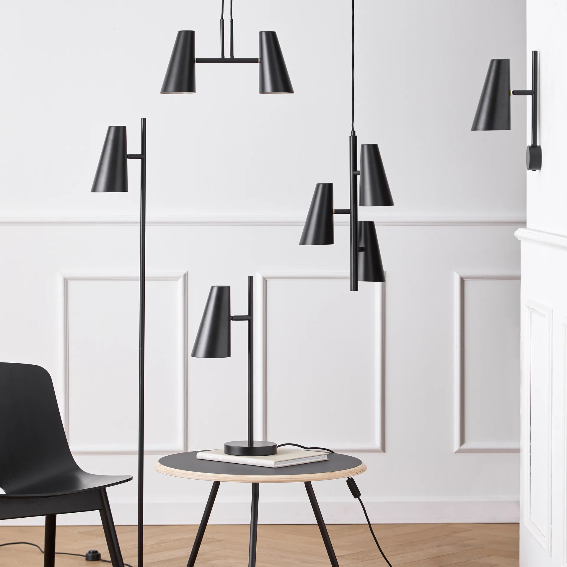 Cono hanglamp 3 kappen, Zwart Woud
