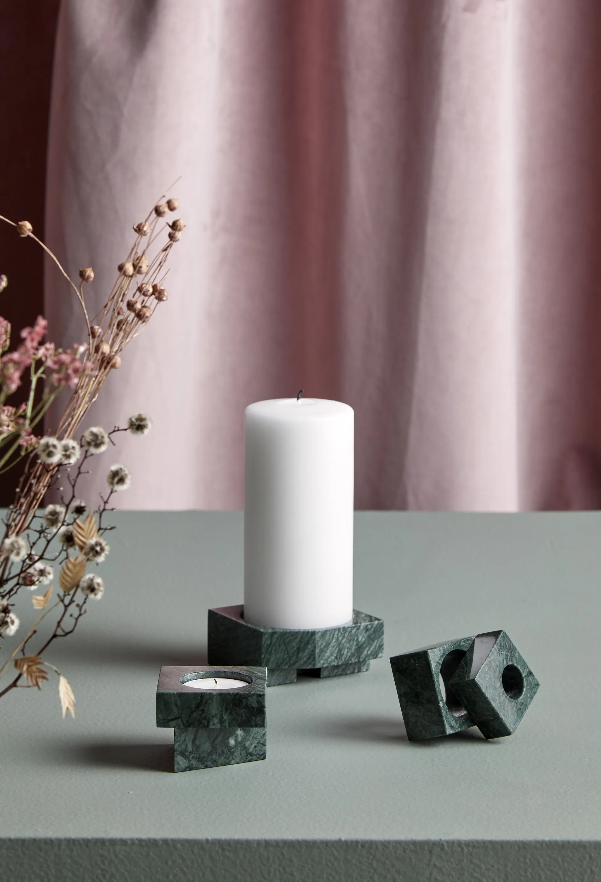 Jeu de dés 3 kaarsenhouder marmer, Groen Woud