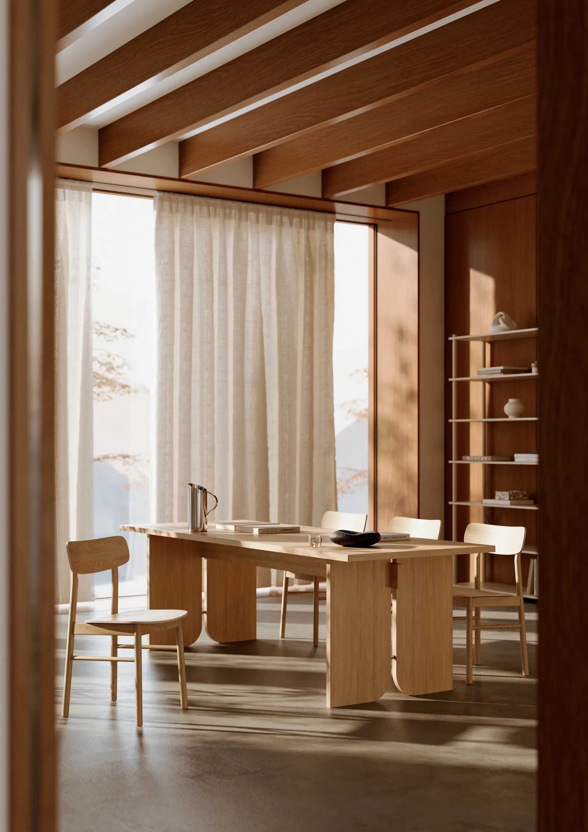 Kimono eettafel 240x90 cm, Witgepigmenteerd gelakt eiken Woud