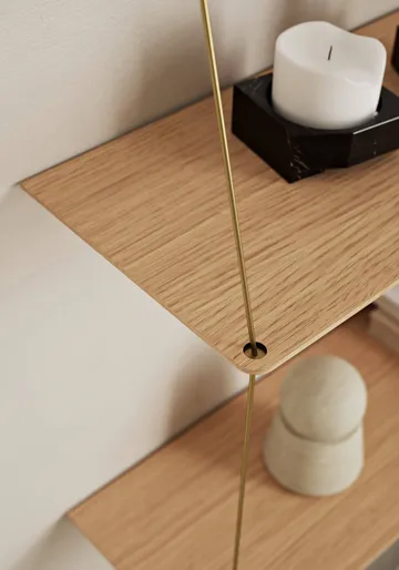 Stedge plank - Witgebeitst eik-messing, 80 cm, 3 legplanken - Woud