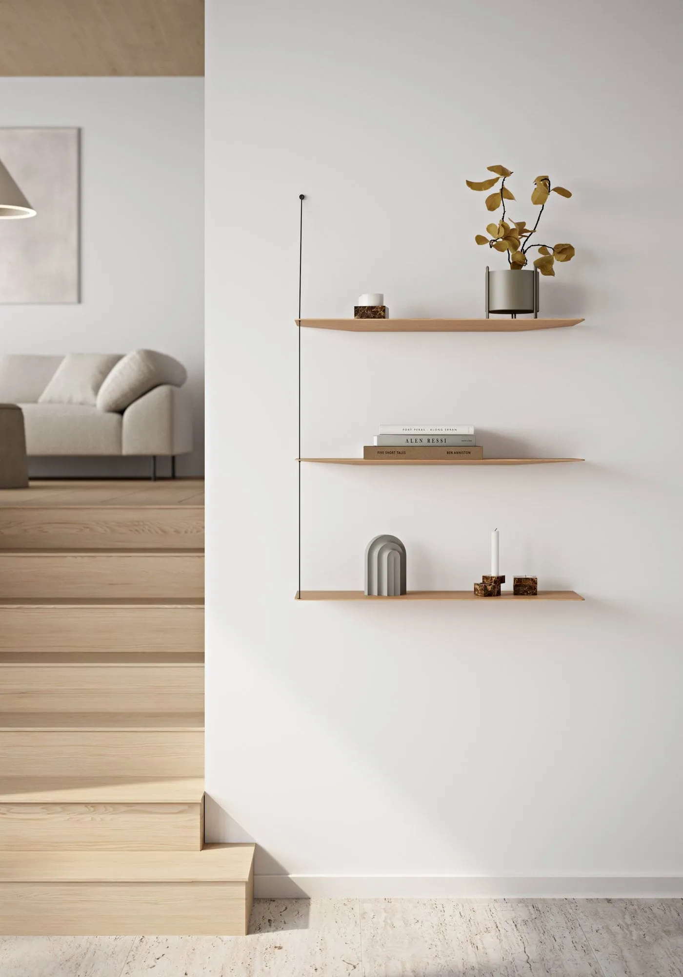 Stedge plank, Witgeolied eik-geborsteld staal, 80 cm, 3 legplanken Woud