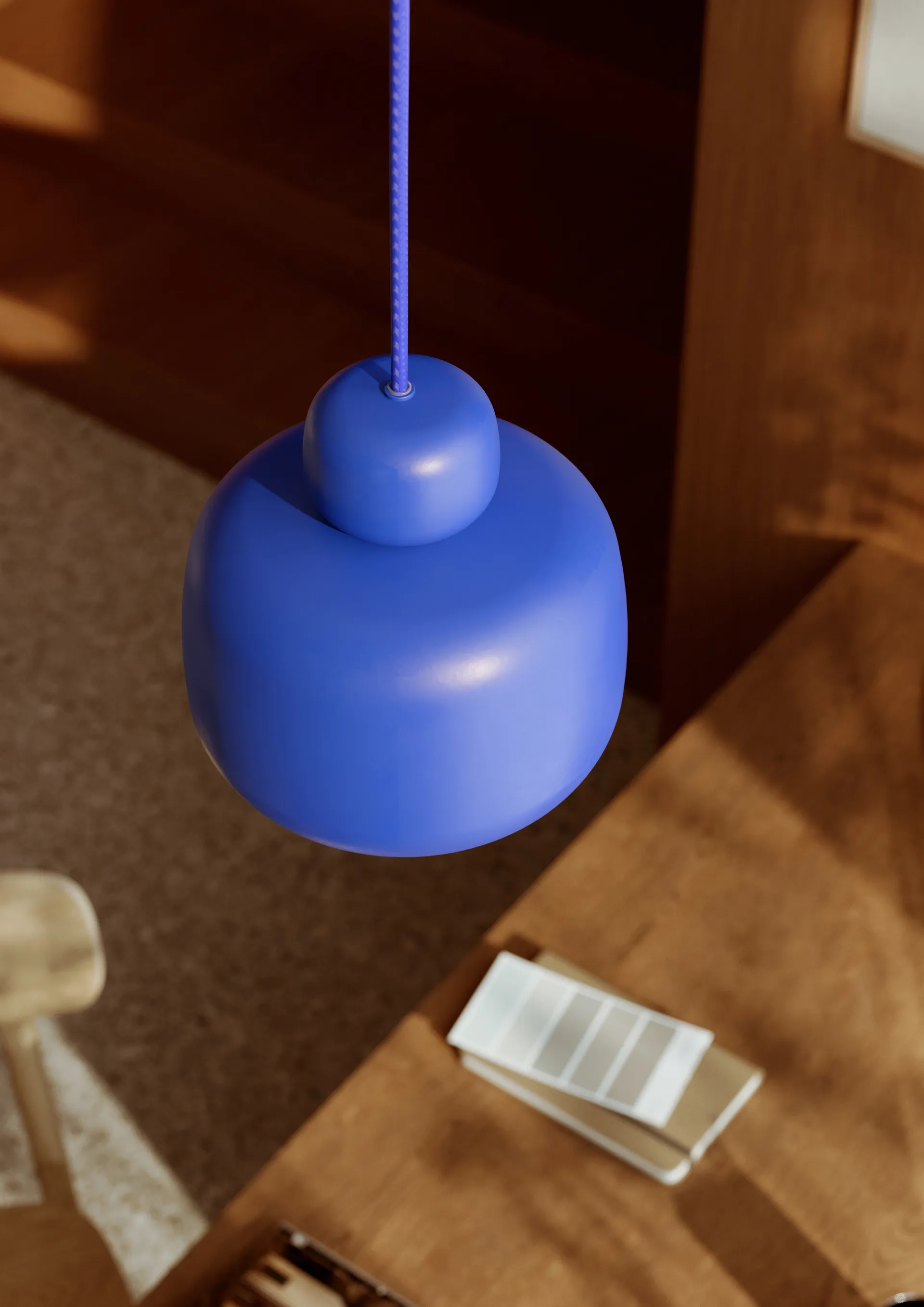 Stone hanglamp small, Cobalt blue Woud
