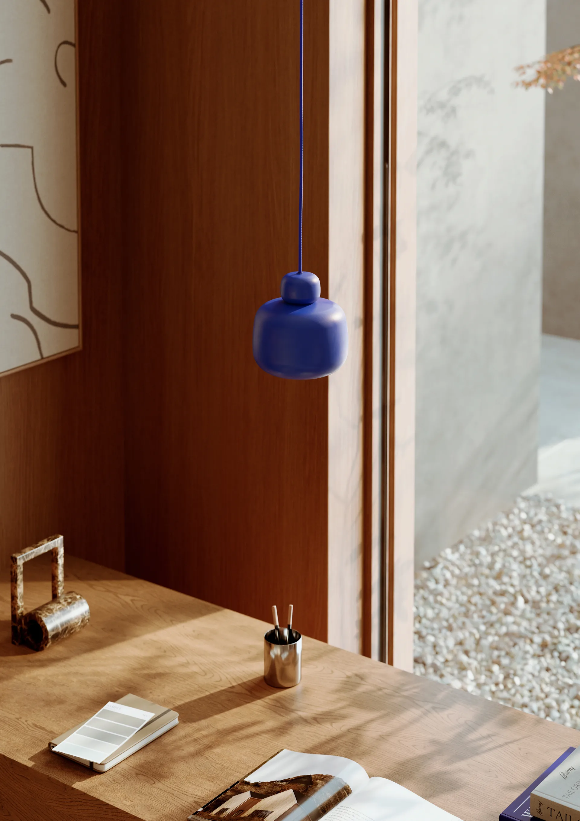 Stone hanglamp small, Cobalt blue Woud