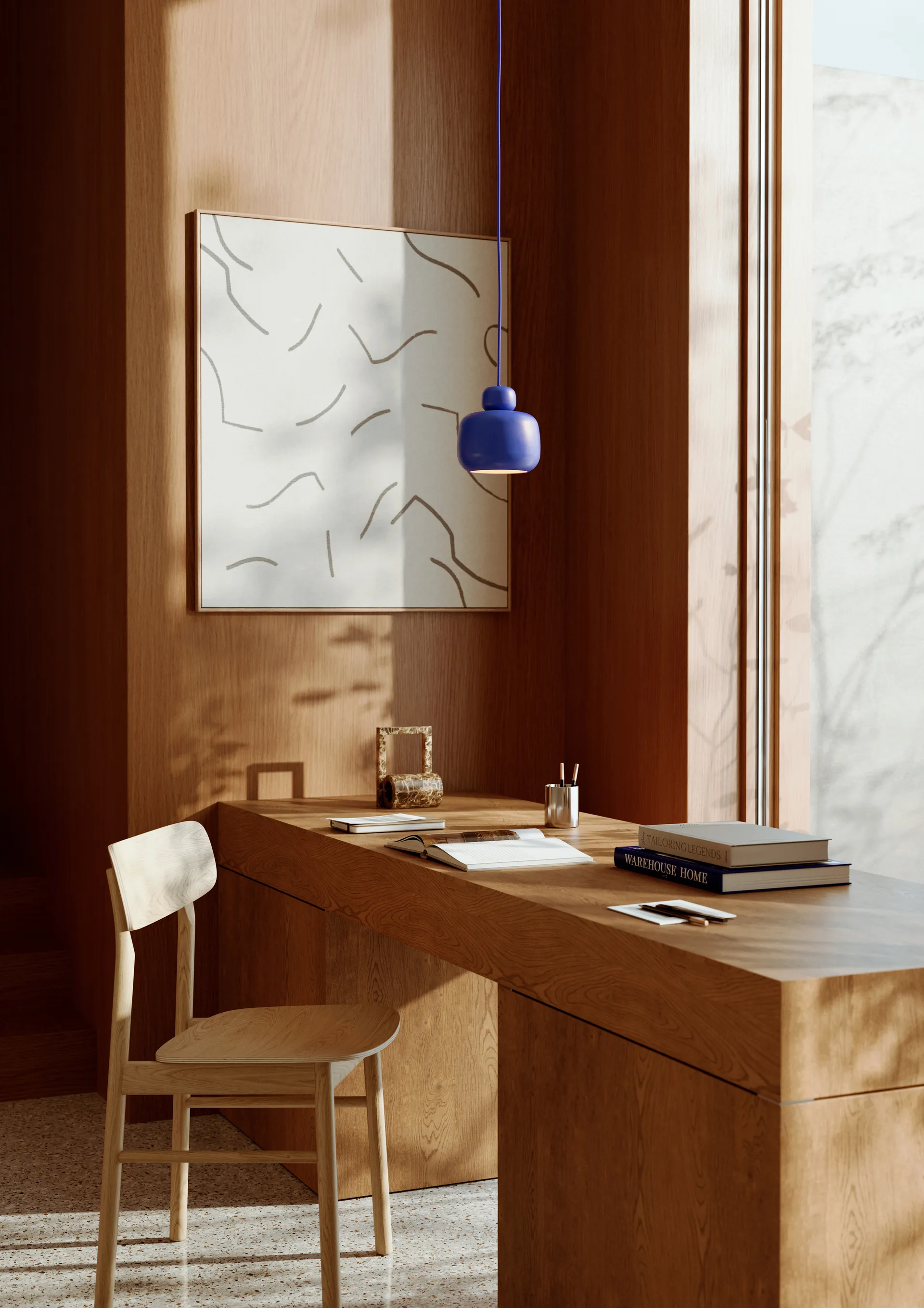 Stone hanglamp small, Cobalt blue Woud