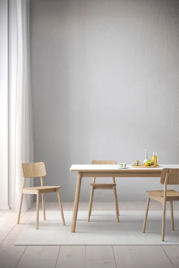 Dino+ eettafel met uitschuifblad - wit, eikenhouten onderstel, 2 extra bladen - Zweed