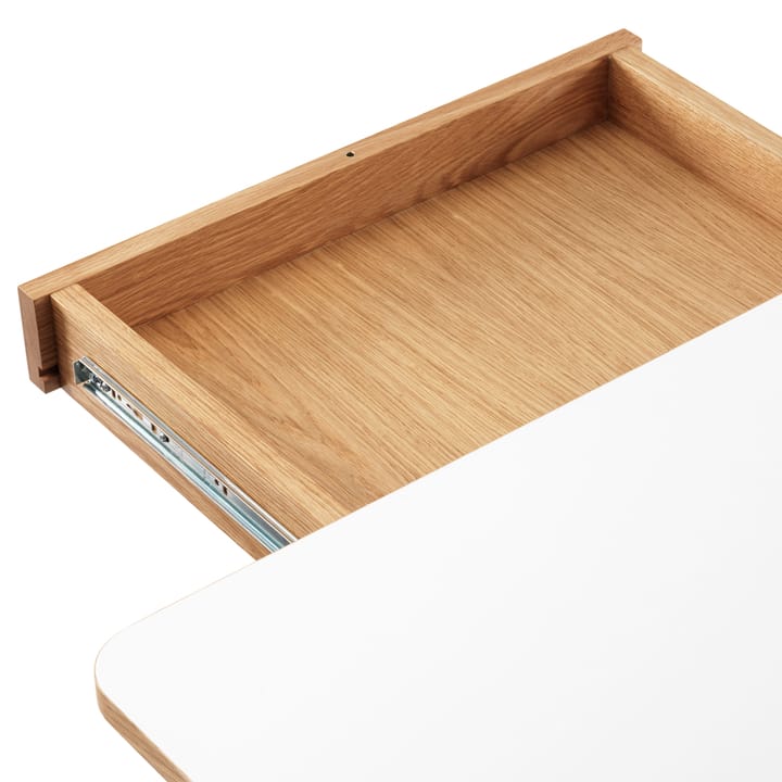Dino+ eettafel met uitschuifblad, wit, eikenhouten onderstel, 2 extra bladen Zweed