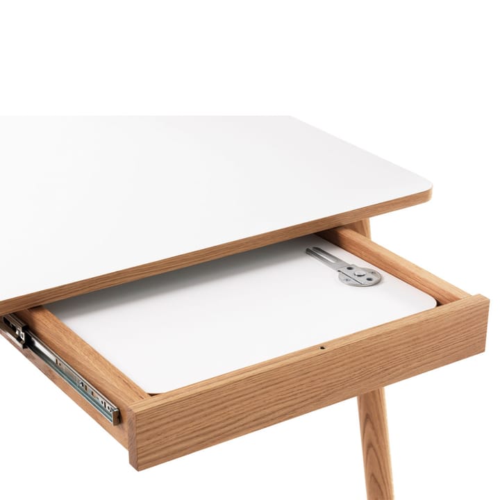 Dino+ eettafel met uitschuifblad, wit, eikenhouten onderstel, 2 extra bladen Zweed