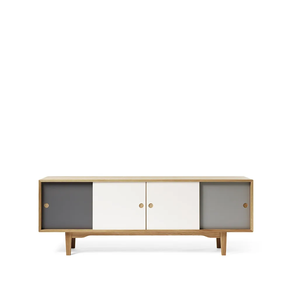 Moodi 180 sideboard, grijs/wit, eikenhouten frame Zweed
