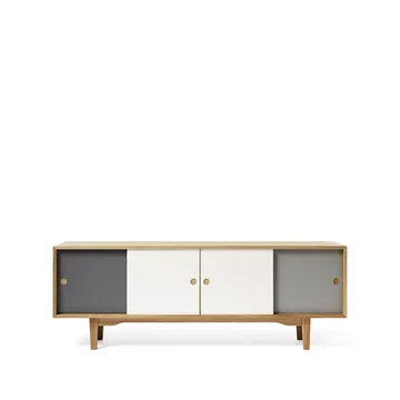 Moodi 180 sideboard - grijs/wit, eikenhouten frame - Zweed