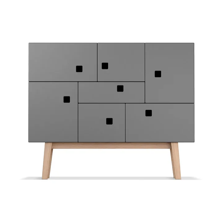 Peep C1 kast - slate grey, retro, eikenhouten onderstel - Zweed