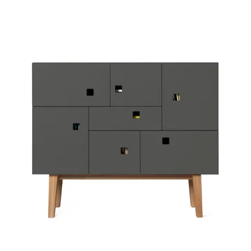 Peep C1 kast - slate grey, retro, eikenhouten onderstel - Zweed