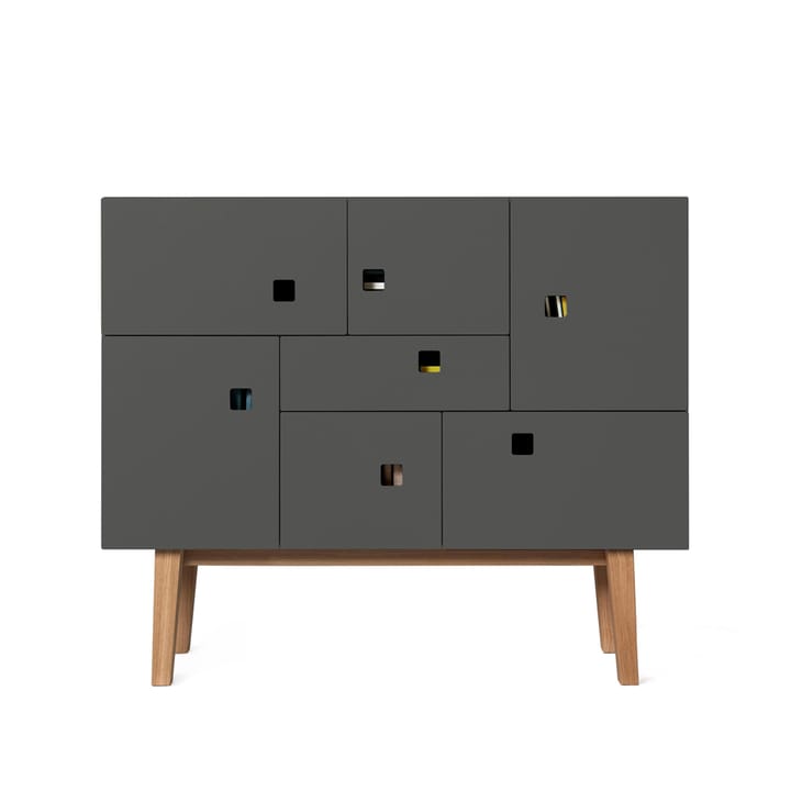 Peep C1 kast - slate grey, retro, eikenhouten onderstel - Zweed