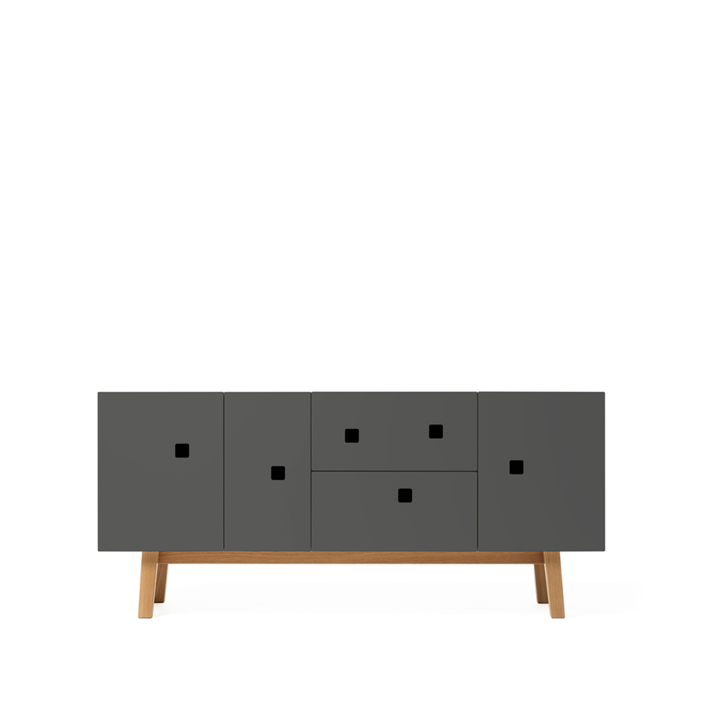 Zweed Peep M2 tv-meubel slate grey, retro, eikenhouten onderstel