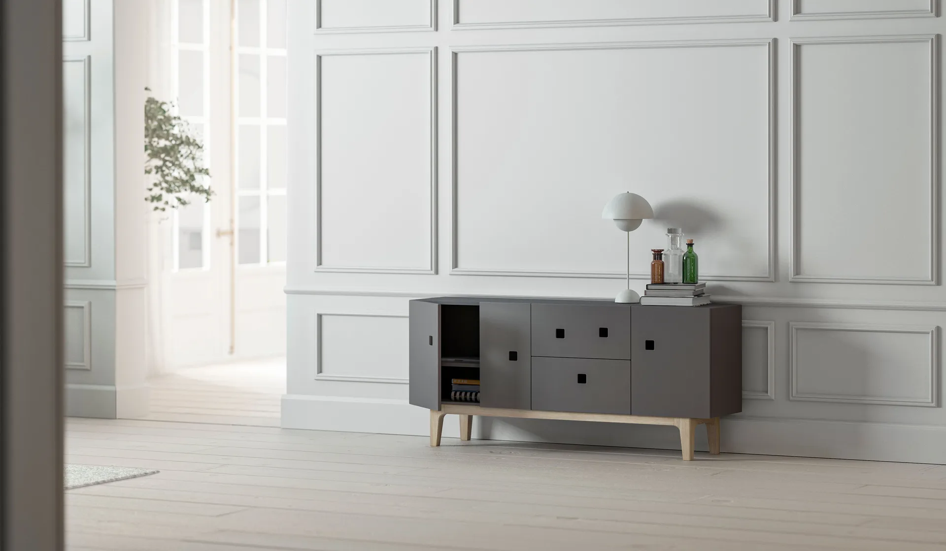 Peep M2 tv-meubel, slate grey, witgepigmenteerd eikenhout Zweed