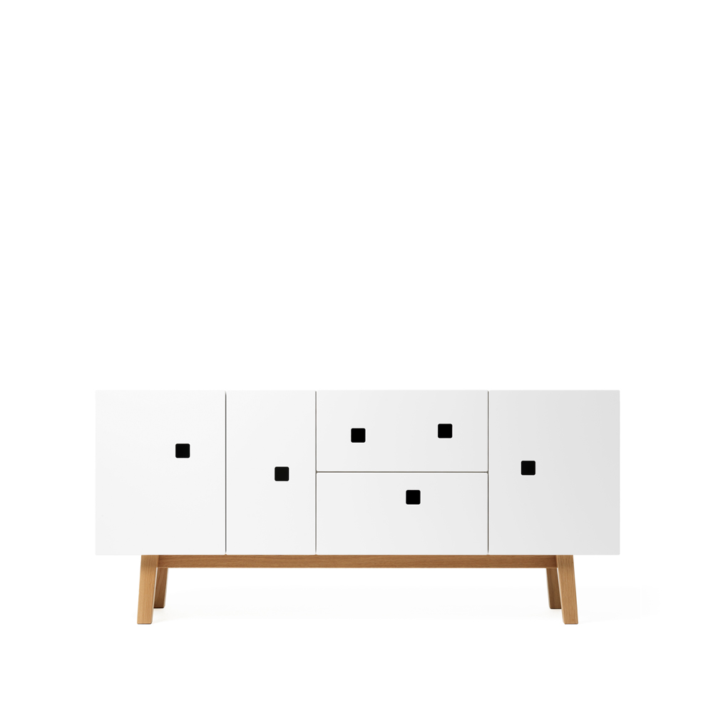 Zweed Peep M2 tv-meubel wit, retro, eikenhouten onderstel