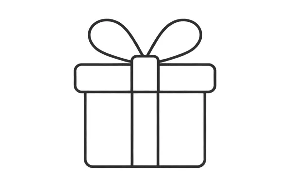 Omtrek van een cadeauverpakking met een lint en strik erbovenop.