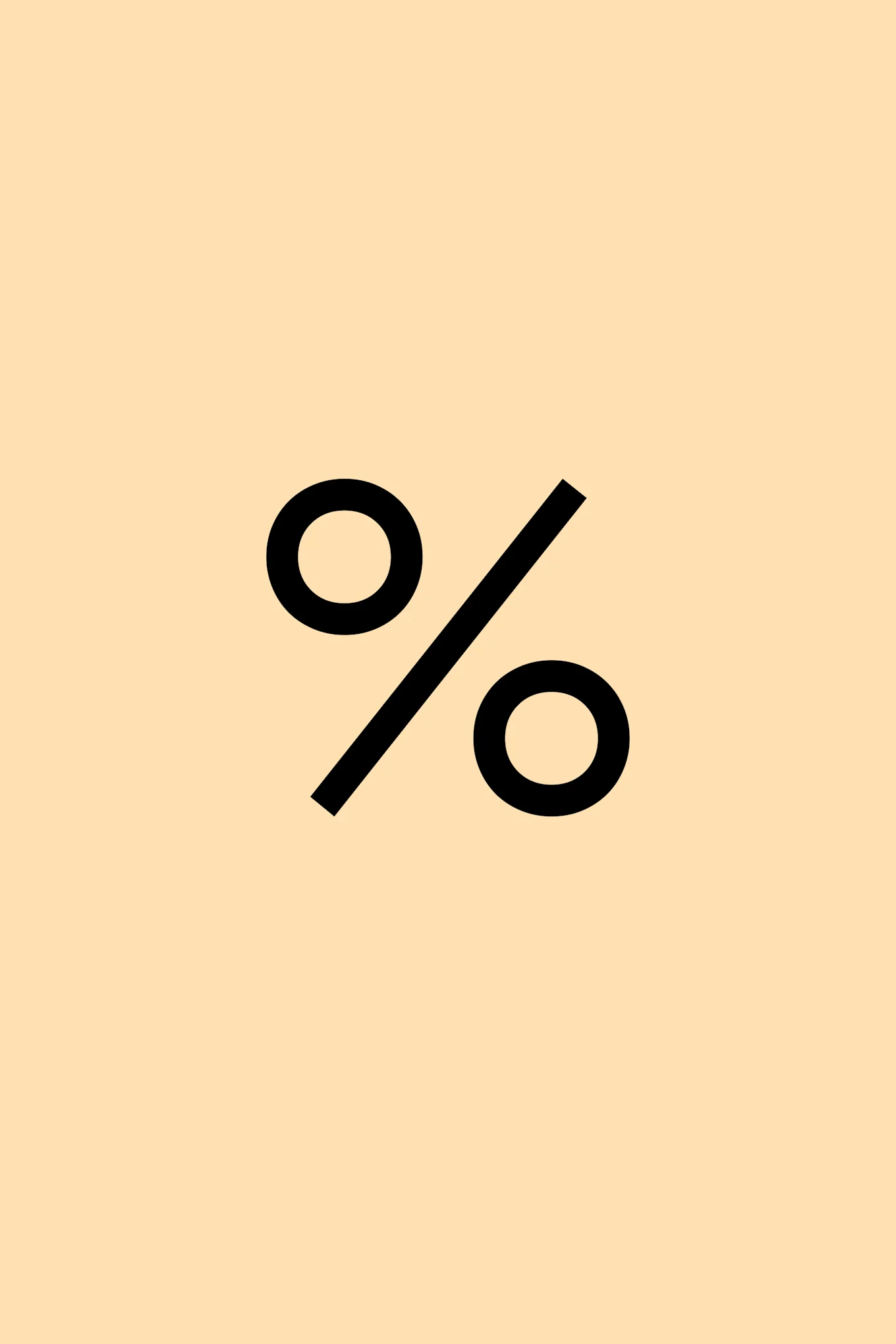 Zwart percentage symbool op een licht perzikkleurige achtergrond.
