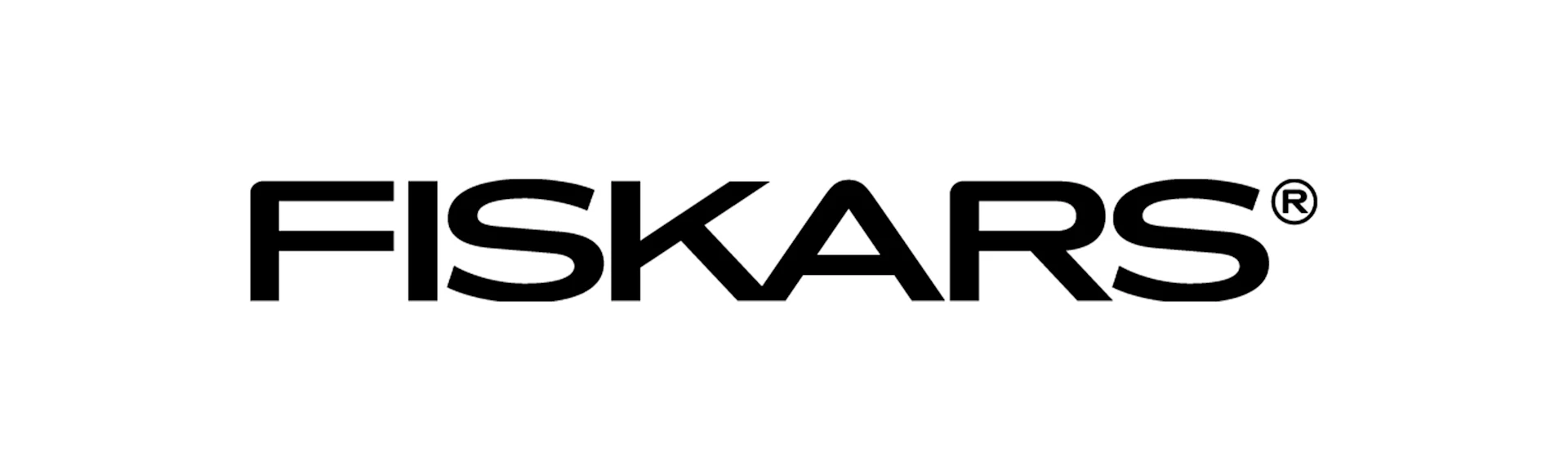 Fiskars-logo, een zwart gestileerd woordmerk met een geregistreerd handelsmerksymbool.