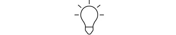 Omtrek van een gloeilamp met stralende lijnen, symboliserend een idee of verlichting.