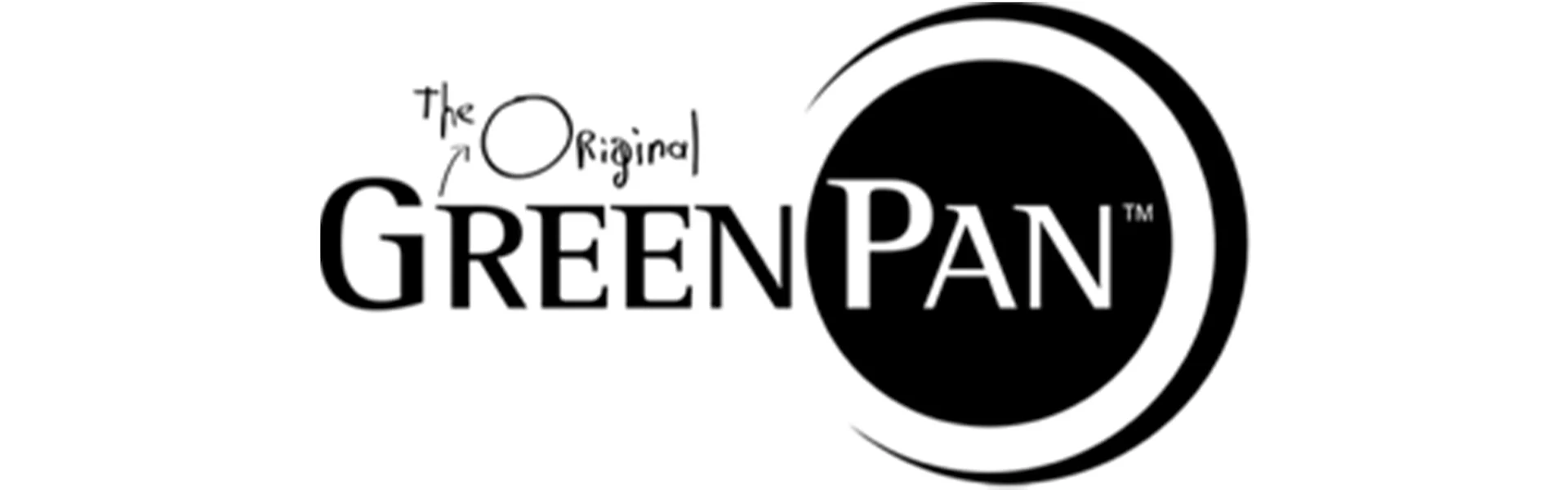 GreenPan-logo met 'The Original' in handschriftstijl boven 'GreenPan', deels in een zwarte cirkel.